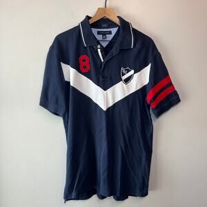 Tommy Hilfiger Men's Custom Fit Cotton Polo Shirt Navy Red White Size X-Large